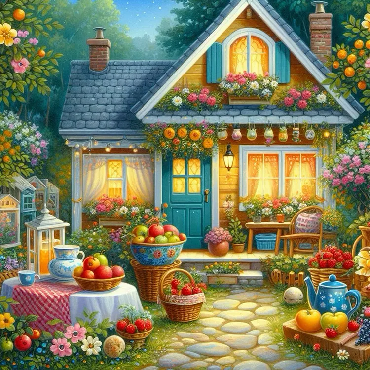 Flower And Fruit House Front Yard 40*40CM (Canvas) Full Round Drill Diamond Painting gbfke