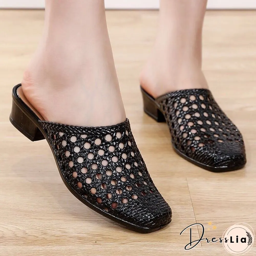 Beach Shoes Slippers,Soft Women Sandals,Hollow Out Summer Mid Heels,Korea Style Slides,Footwear,,,RED,Dropship