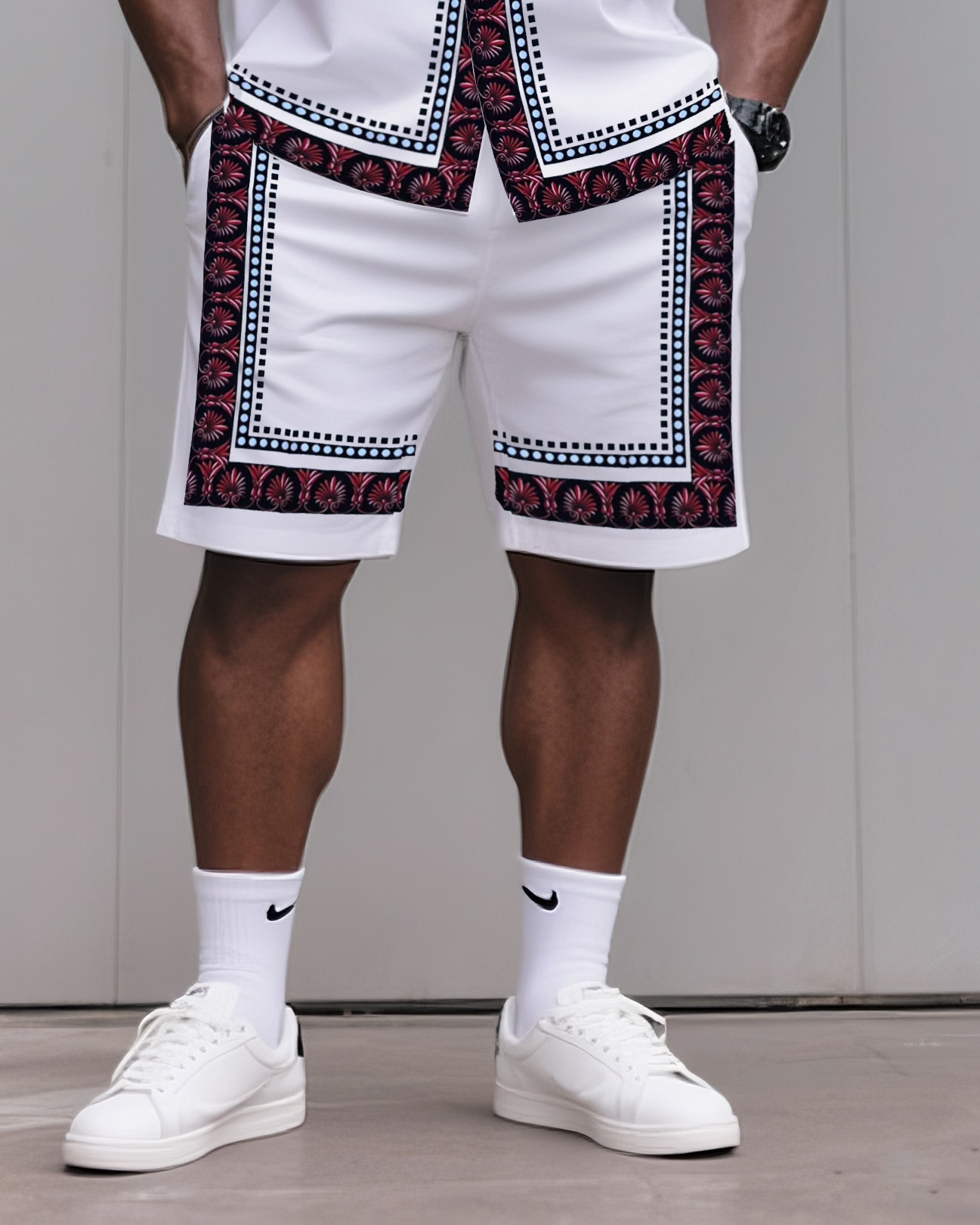 Big & Tall Men's Daily Leisure. Shirt Side Retro Versatile Print Shirt Shorts Suit
