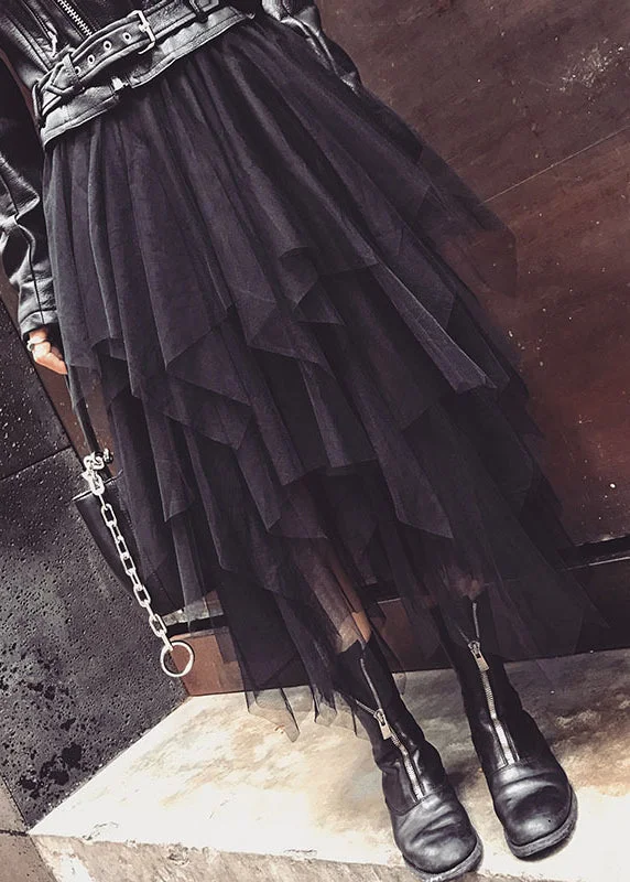 Fashion Black Tulle Asymmetrical A Line Fall Skirt