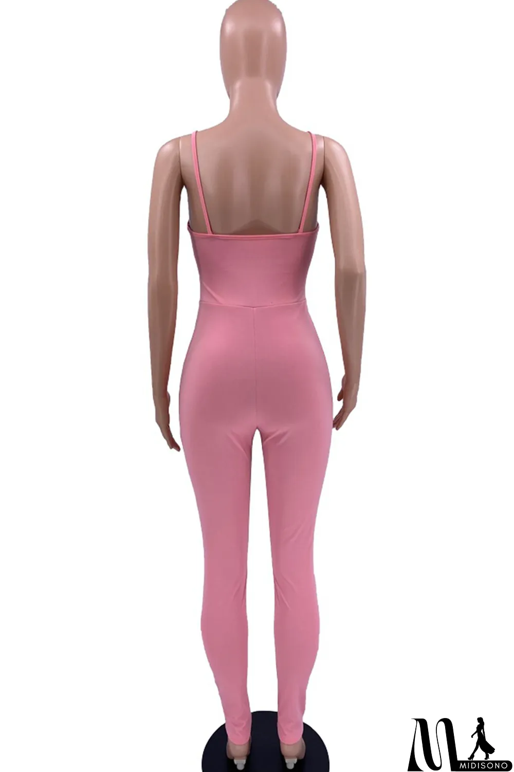 MidiSono - White Sexy Casual Solid Hollowed Out Backless Spaghetti Strap Skinny Jumpsuits