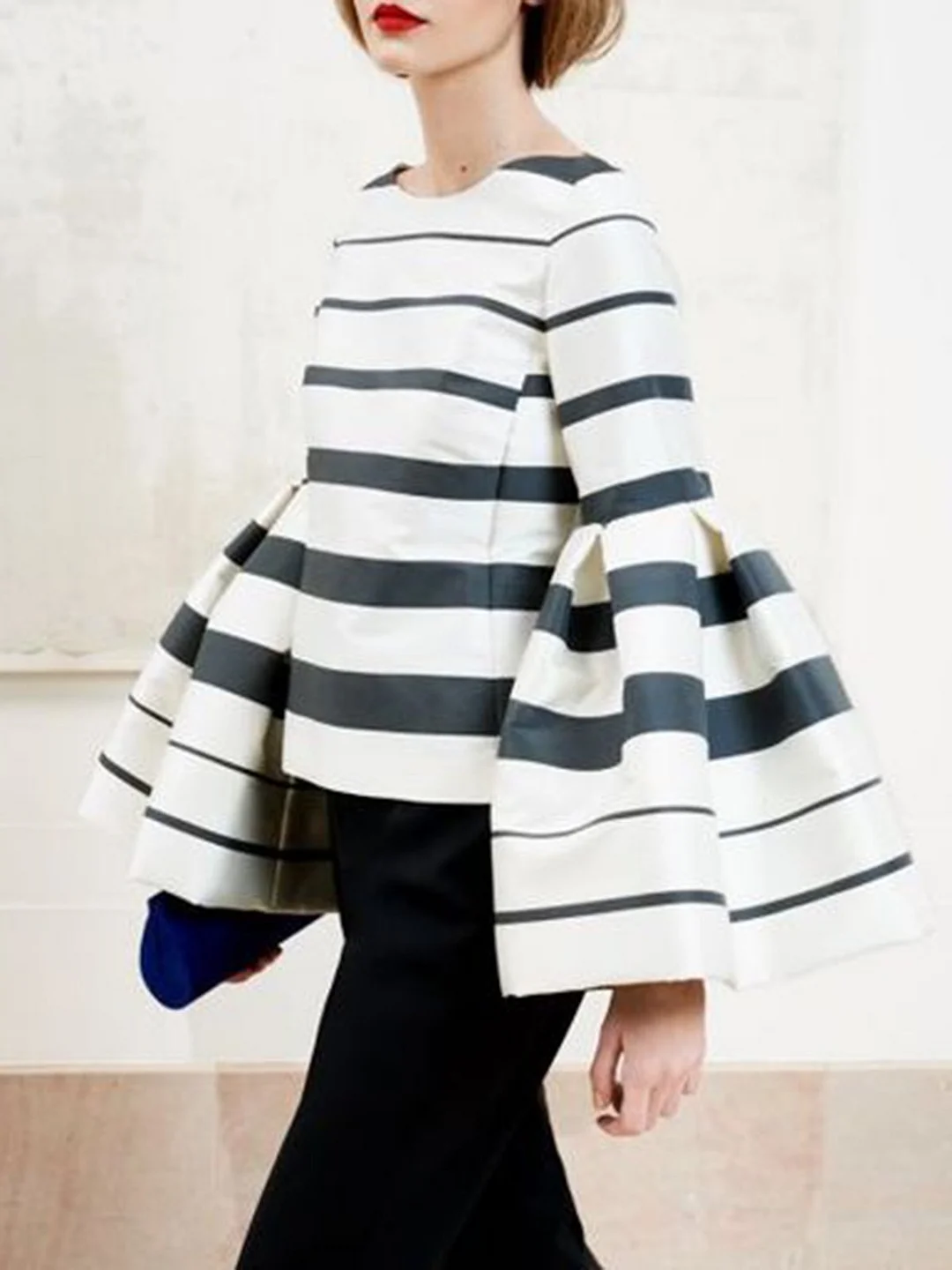 Frill Sleeve Sheath Striped Statement Top