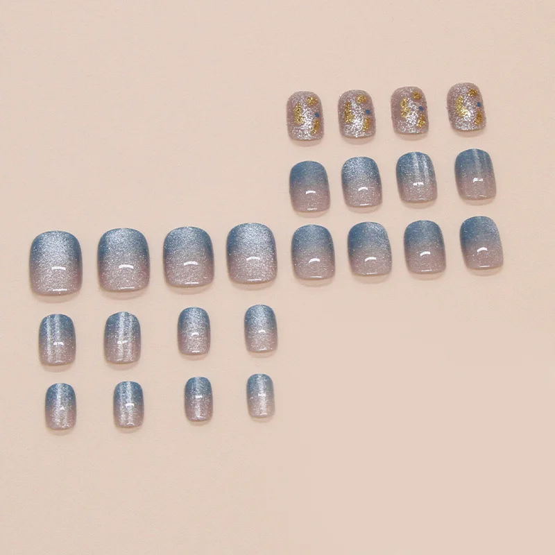 Churchf Churchf Nails Cat Eye Wearing Armor Blue Removable Beauty Nail Piece Simple Nail Patch 24 Pieces