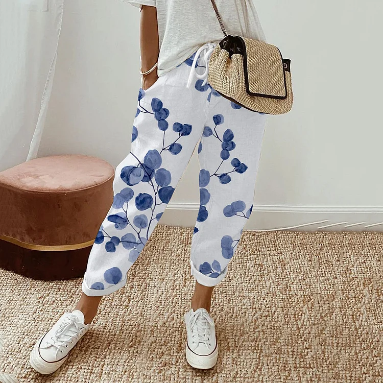 Comstylish Floral Print Loose Casual Pants