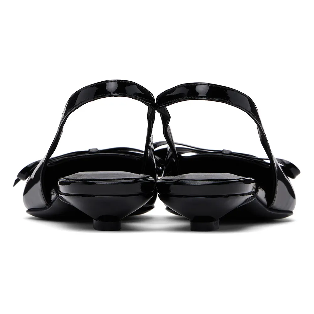 Classic Black Patent Leather Bow Slingback Flat Shoes Women