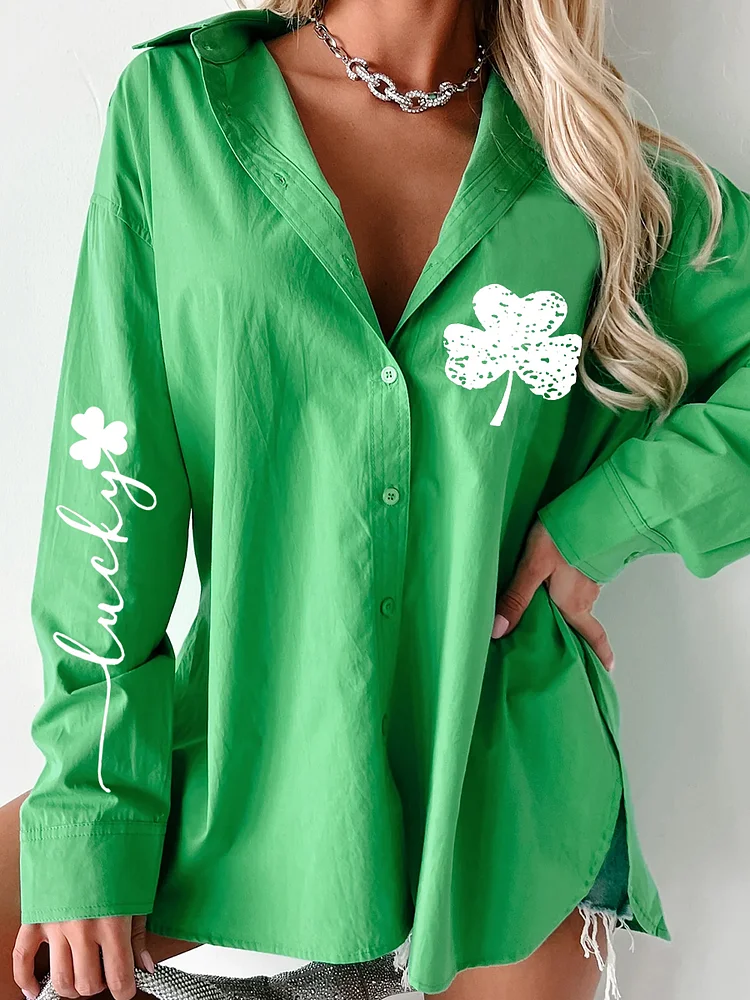 St. Patrick's Day Clover Printed ​Women's Casual Comfortable Shirt socialshop
