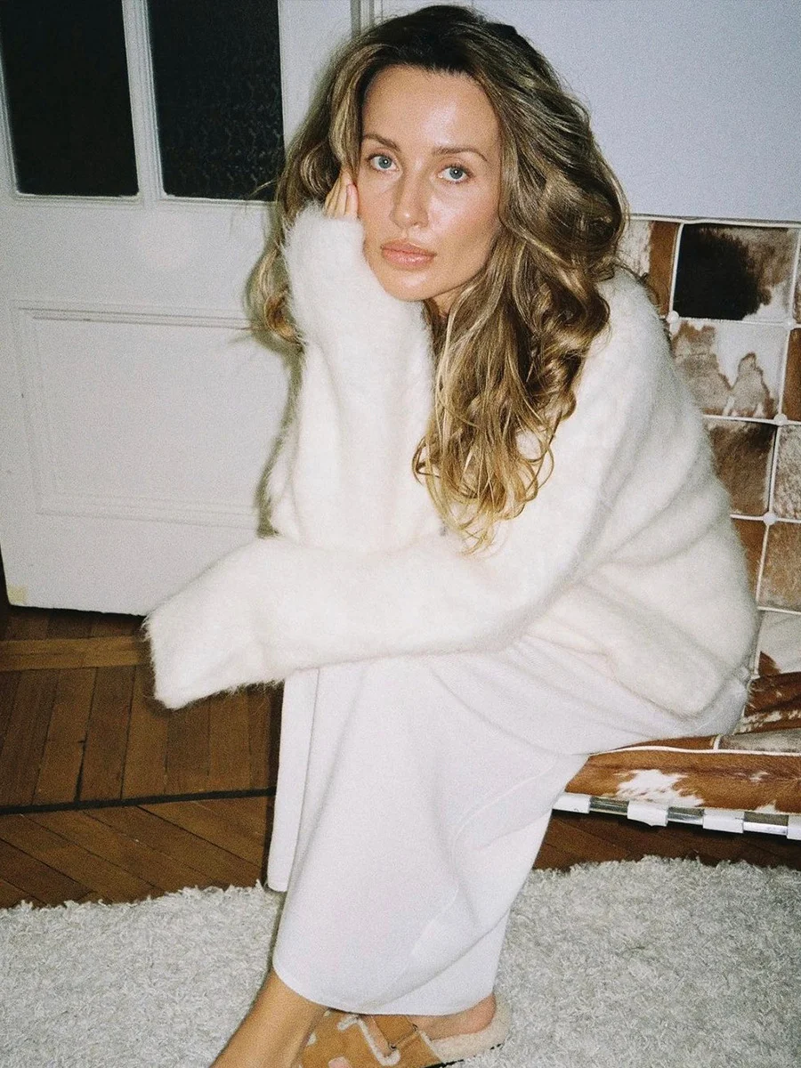 Athvotar Athvotar Selling Pure Color Imitation Marten Netted Round Sweater Women 2025 New Soft Knitting Base Model