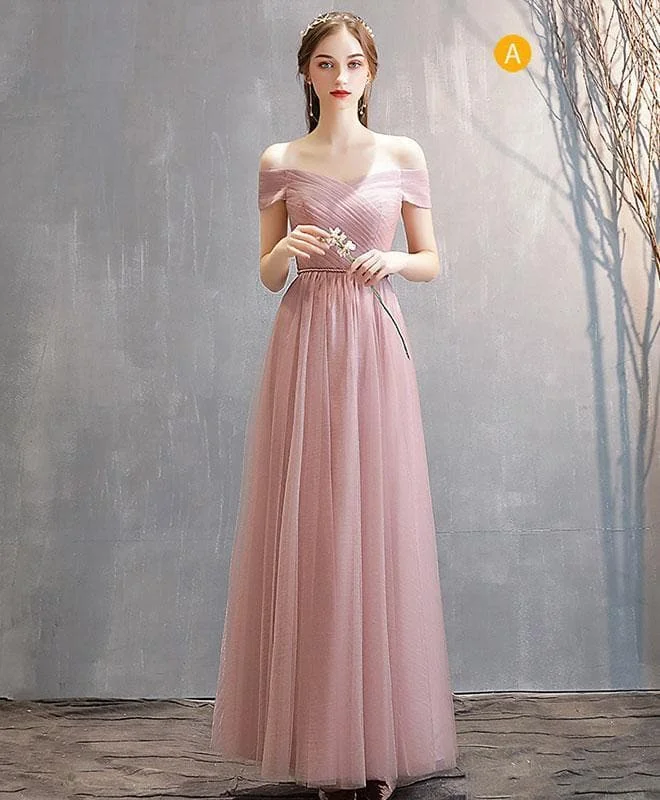 Simple Pink Tulle Long Prom Dress Pink Tulle Bridesmaid Dress A005