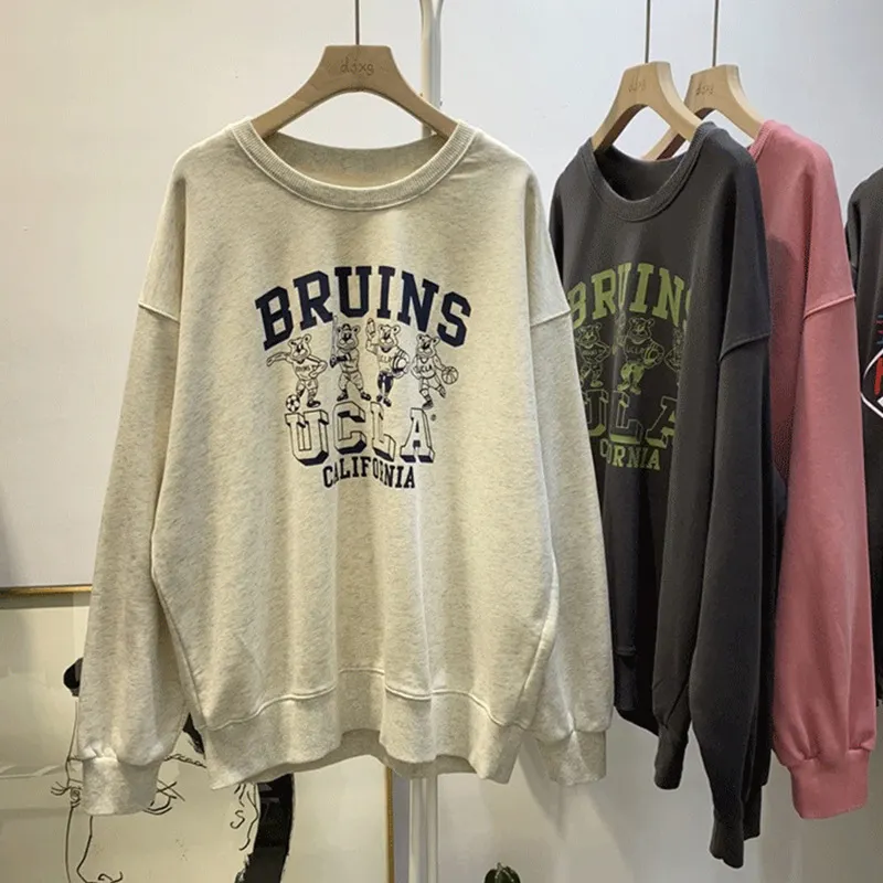 Uveng Uveng Long-Sleeved Hoodie Female Autumn 2023 New Women's Wear Students Loose Round Collar Jacket Versatile Letter Coat Tide