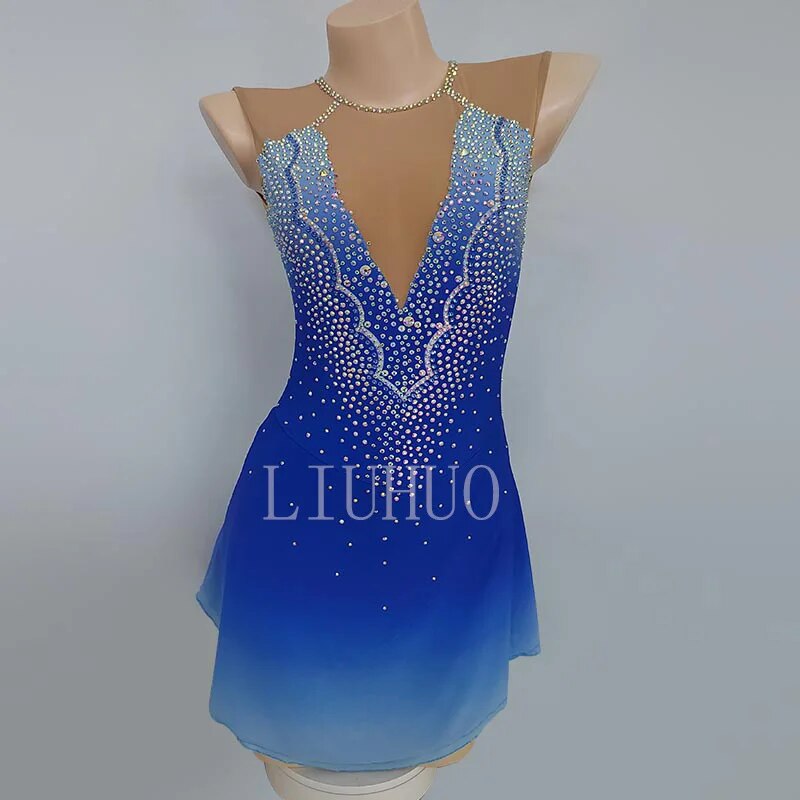Figure Skating Dress Custom Children Adult Competition Dress Competitive Dress Blue