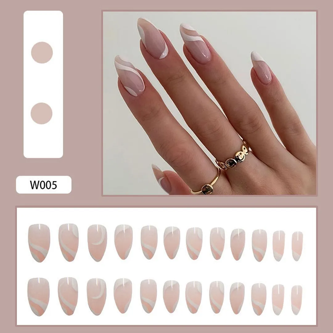 False Nails with Blue water drop design Detachable middle Long Ellipse False Nails Wearable Full Cover Nail Tips Press On Nails-Nail Inspo