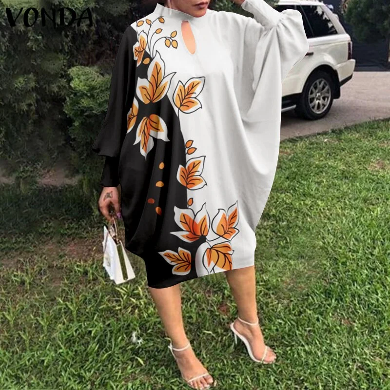 VONDA Women Dress 2022 Summer Spring Long Bat-Sleeve Solid Dresses Elegant Knee-Length Party Robe Ladies Bohemian Party Vestidos