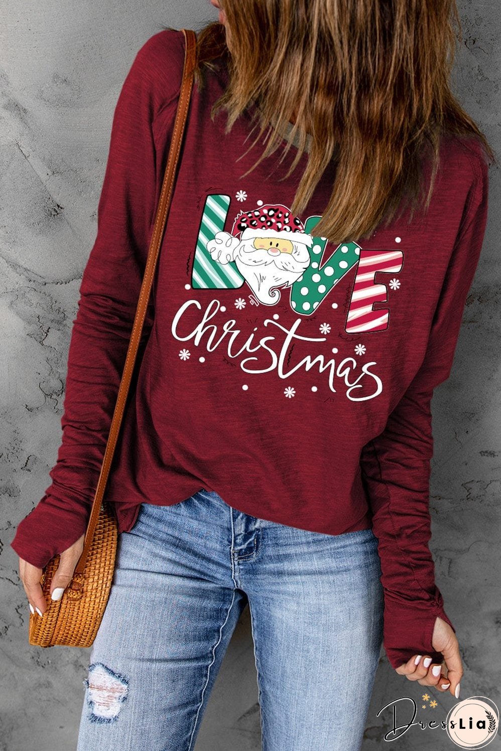 Christmas Love Red Santa Claus Thumbhole Sleeve Top