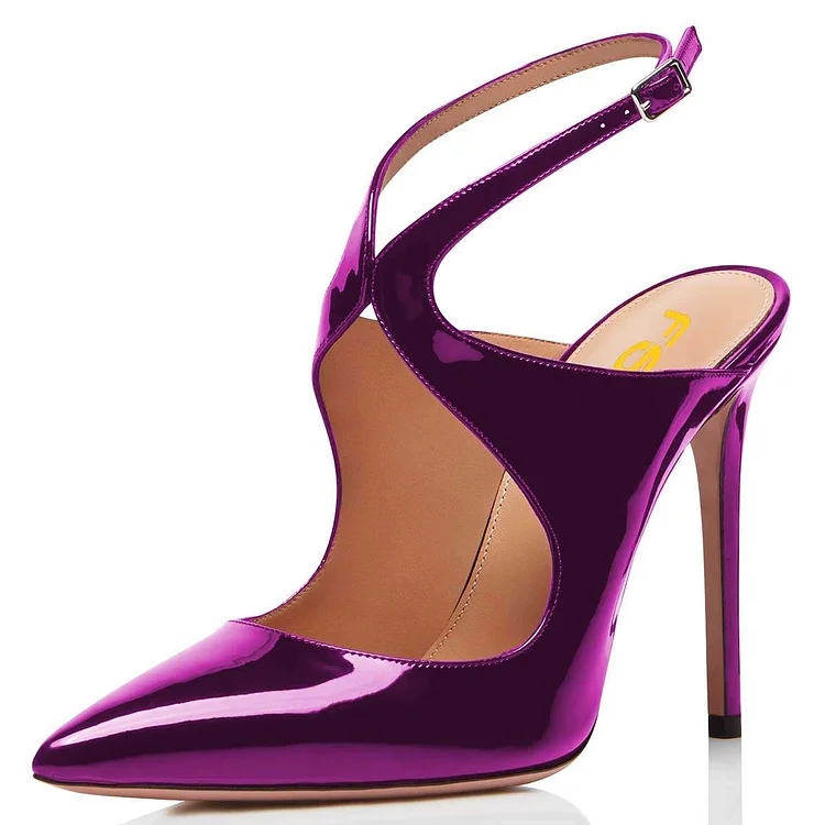 Purple Mirror Leather Slingback Pumps Stiletto Heel Pointy Toe |FSJ Shoes