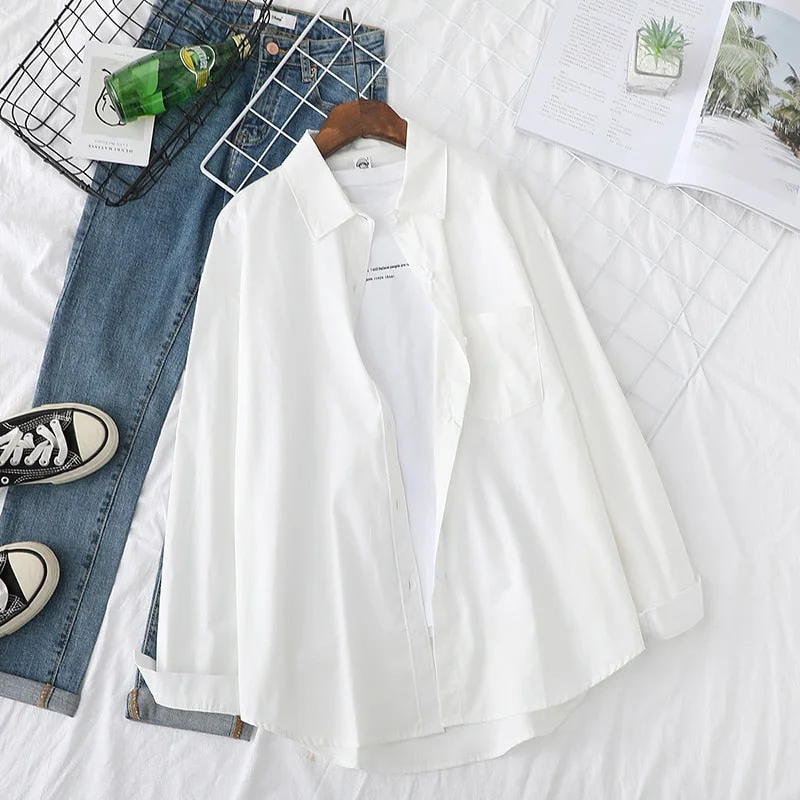 Solid Shirts Womens Blouses Lady White Tops Long Sleeve Female Clothes Outwear Office Wear Spring Autumn News
