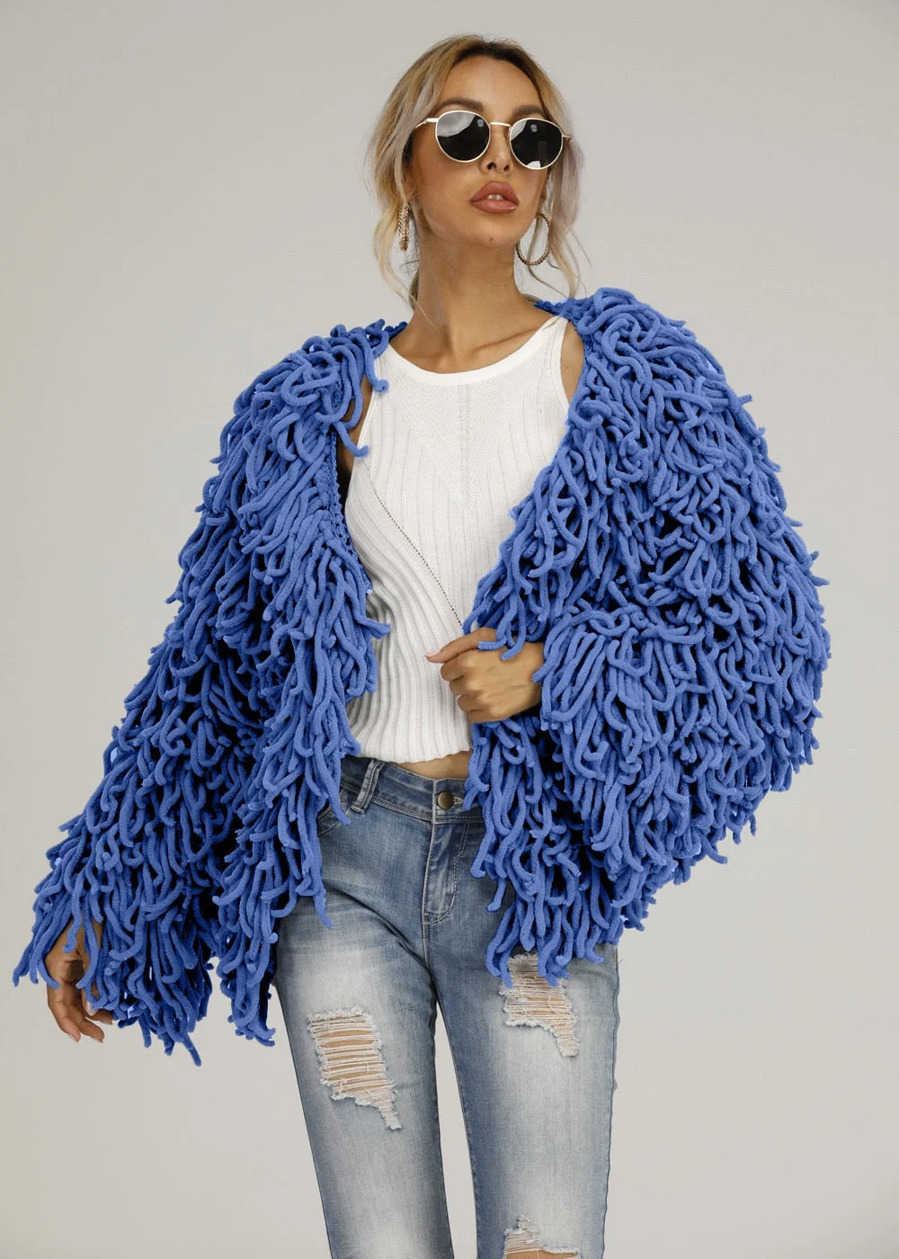 Autumn and winter new woolen woolen plush fringed sweater jacket personality blouse women