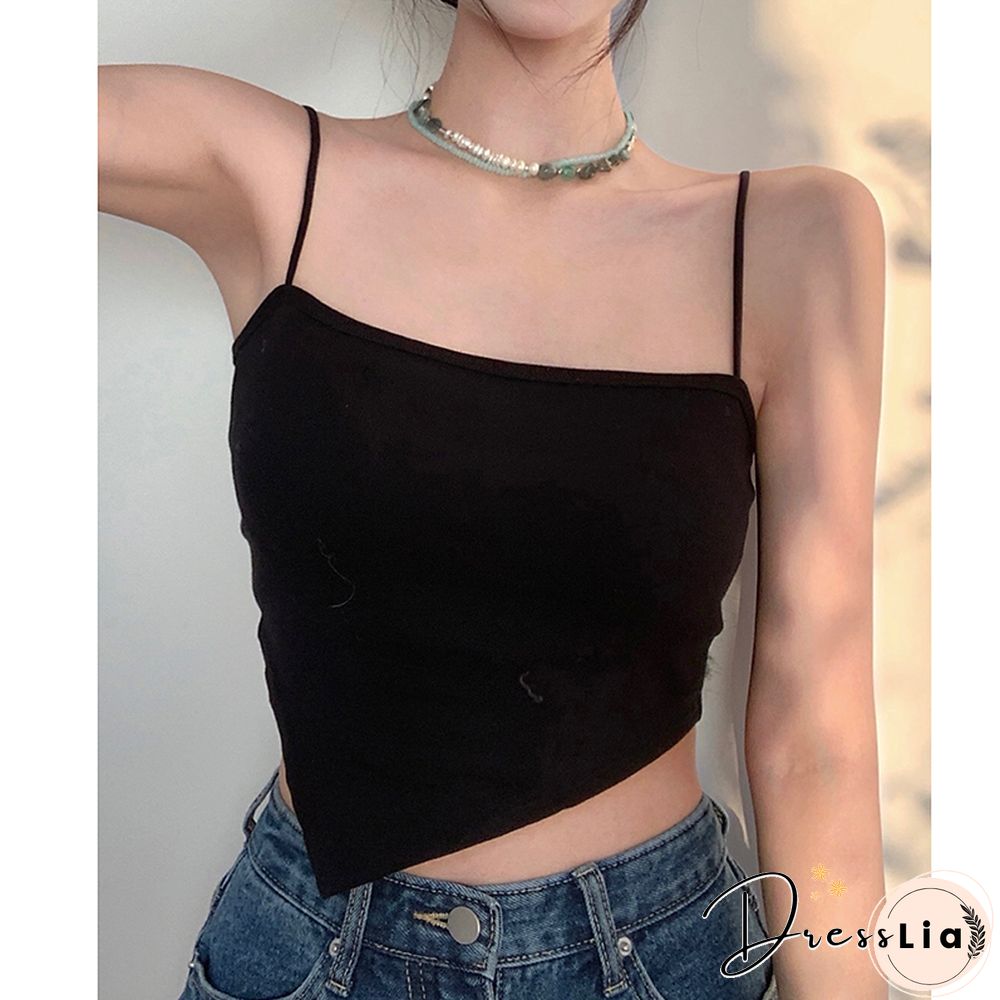 Women Camisole Korean Fashion Spaghetti Straps Irregular Hem Slim Fit Summer Elegant Lady Party Club Crop Tops