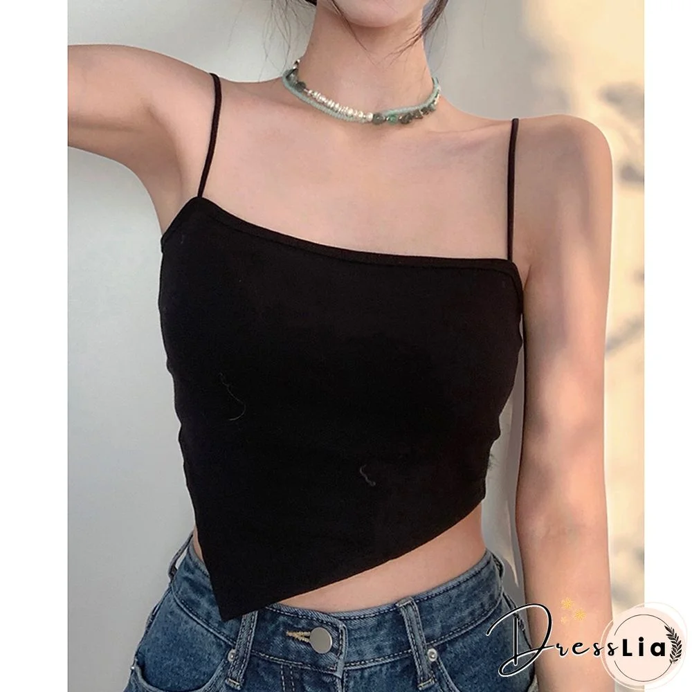 Women Camisole Korean Fashion Spaghetti Straps Irregular Hem Slim Fit Summer Elegant Lady Party Club Crop Tops