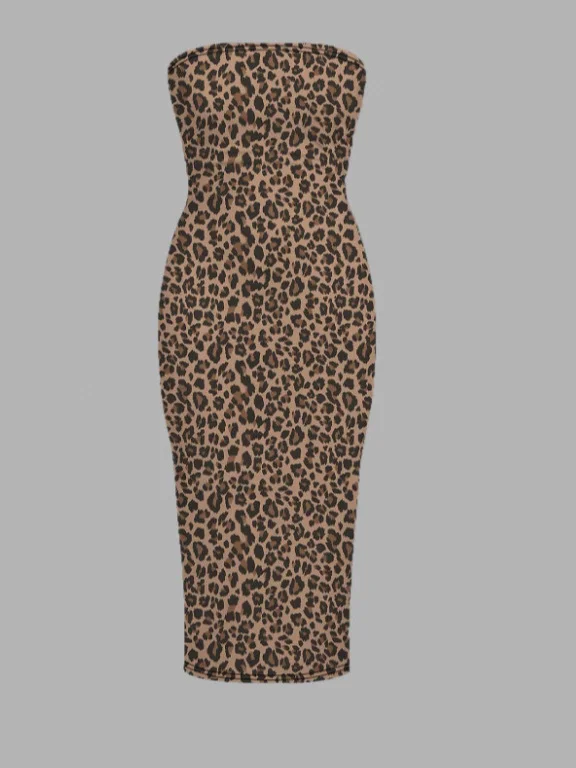 Nigikala Nigikala Sexy Leopard Prints Without Shoulder Straps To Long Casual Dress