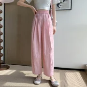Ohanaparts Summer Women's Wide Leg Pants Thin High Waist Loose Ankle-Length Pants Solid Khaki Cool Capris Casual Harem Pants for Women