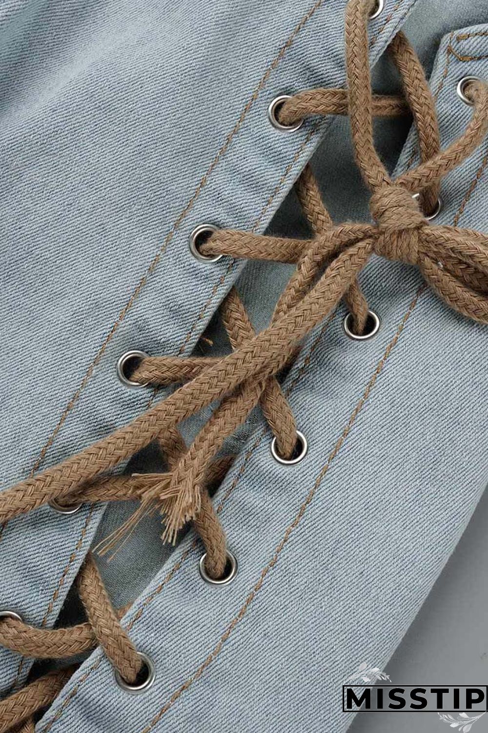 Light Blue Casual Solid Ripped Hollowed Out Frenulum Mid Waist Skinny Denim Jeans