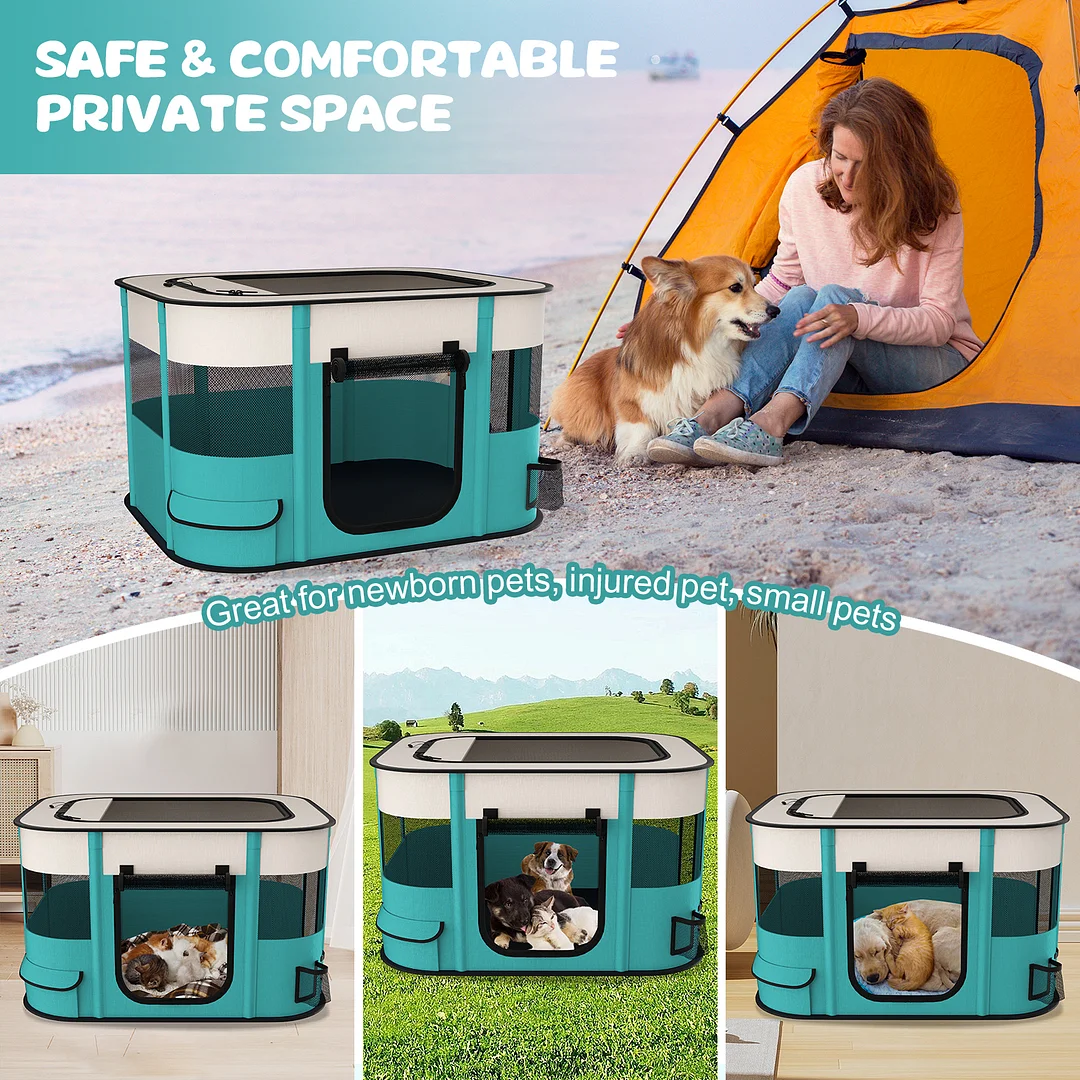 BEBANG Pet Playpen, Foldable Portable Dog Cat Playpens Exercise Kennel Tent, Removable Shade Cover, Indoor Outdoor Travel Camping Use