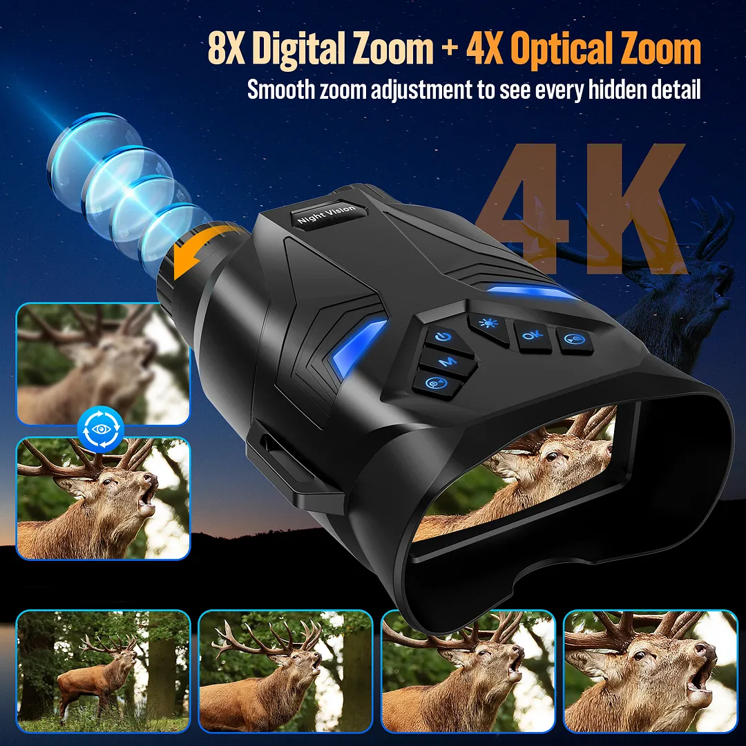 BEBANG 8X Night Vision Binoculars, 4K Infrared Night Vision Goggles with 3" IPS Screen, 984ft/300mm Night Vision and Day Range, 4000mAh Rechargeable Battery, 32GB