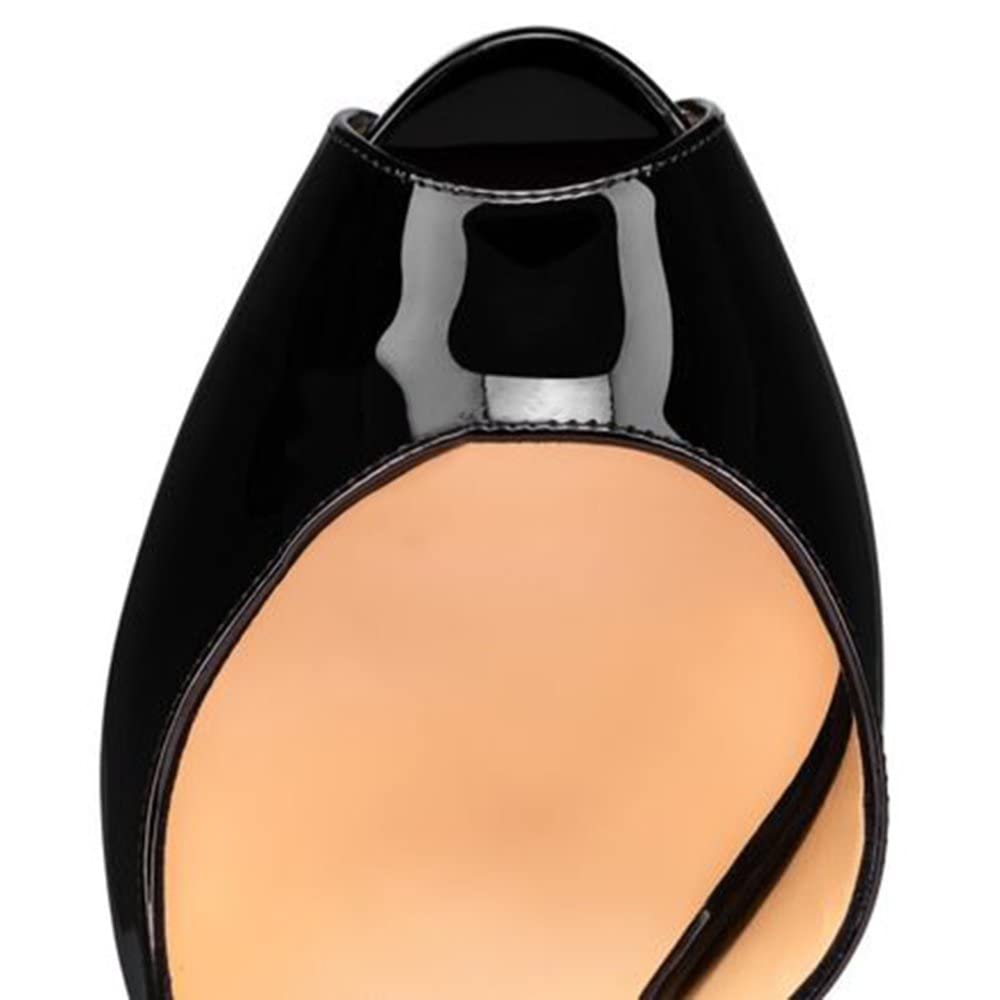 120mm Strap Platform Stilettos Pumps Patent Summer Sandals Apricot Bottom-MERUMOTE