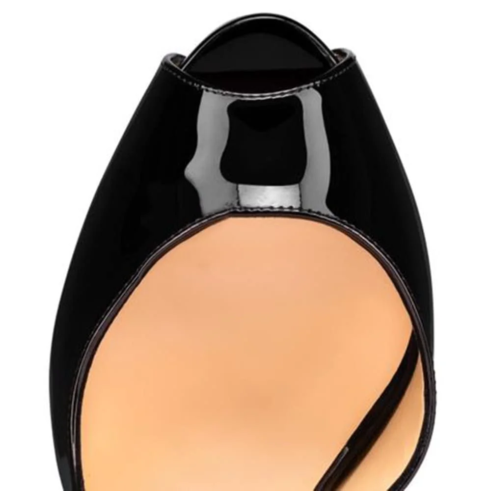 120mm Strap Platform Stilettos Pumps Patent Summer Sandals Apricot Bottom-MERUMOTE