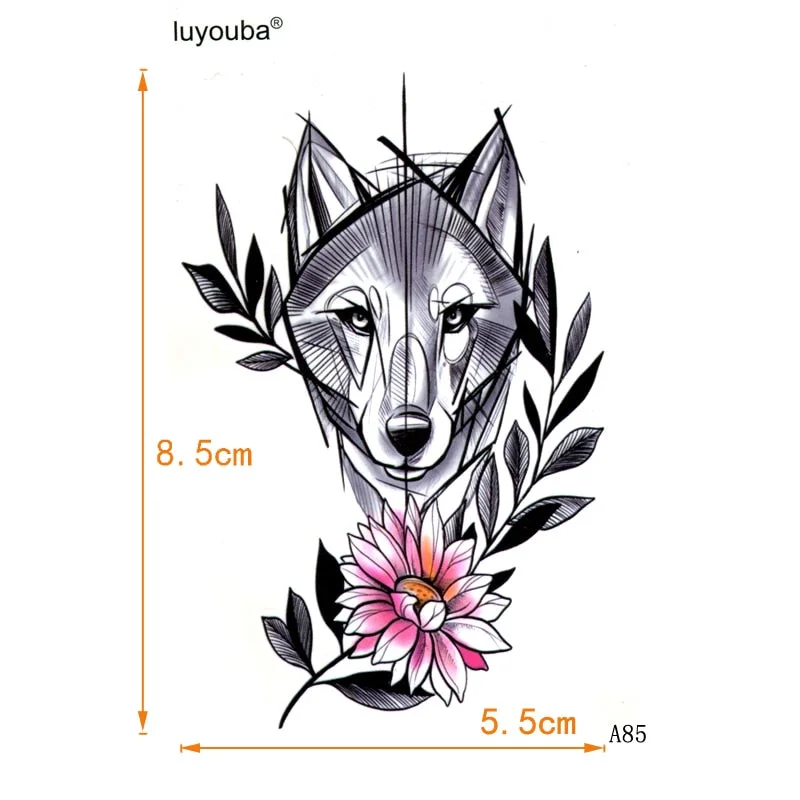 Wolf And Flower Waterproof Temporary Tattoos Men Tatuagens Tatoo Temporary Stickers Body Sticker Feminino Fake Tattoo Sleeve
