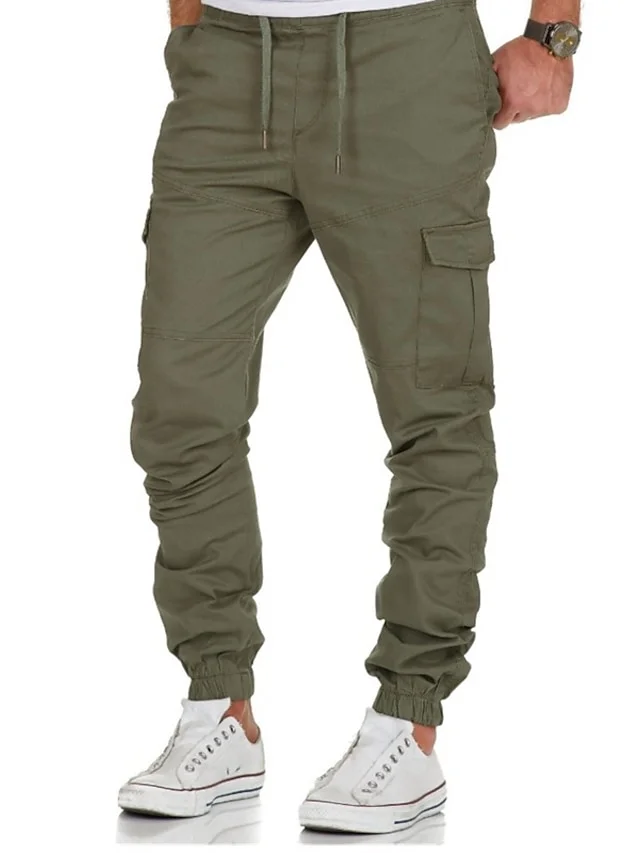 Men's Joggers Pants Trousers Elastic Waistband Drawstring with Side Pocket Casual Daily Solid Color