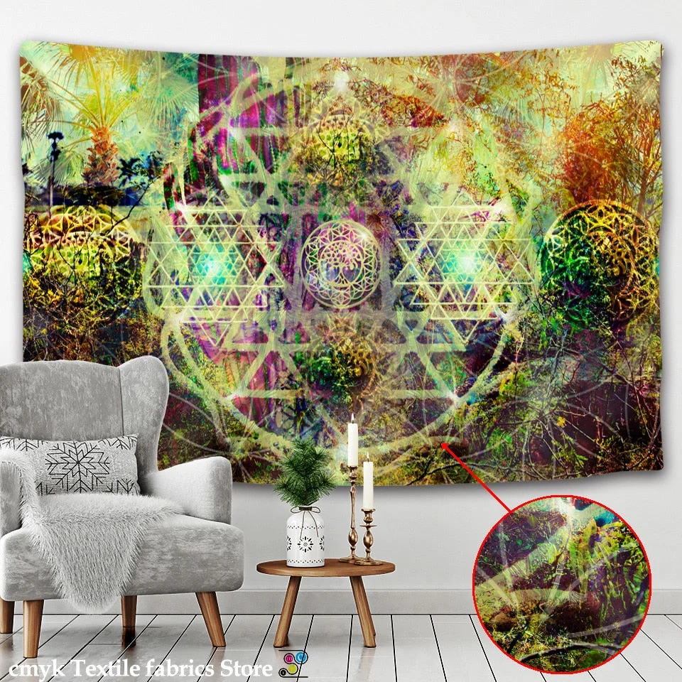 Indian Mandala Tapestry Pearl Elephant Art Wall Hanging Sun And Moon Meditation Chakra Tapestries for Living Room Decor