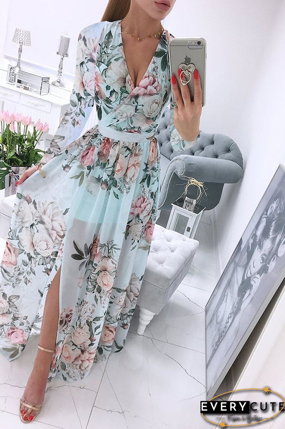 Enchant My Dreams Floral Slit Maxi Dress