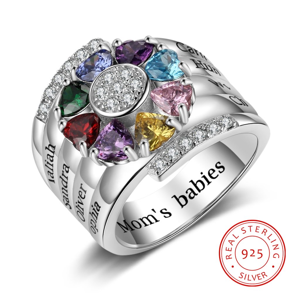 Personalisierte Mutter Ring mit 8 simulierten Geburtssteinen eingraviert 8 Namen Familienring Geschenk für Mama n8-b8-t1 Kettenmachen