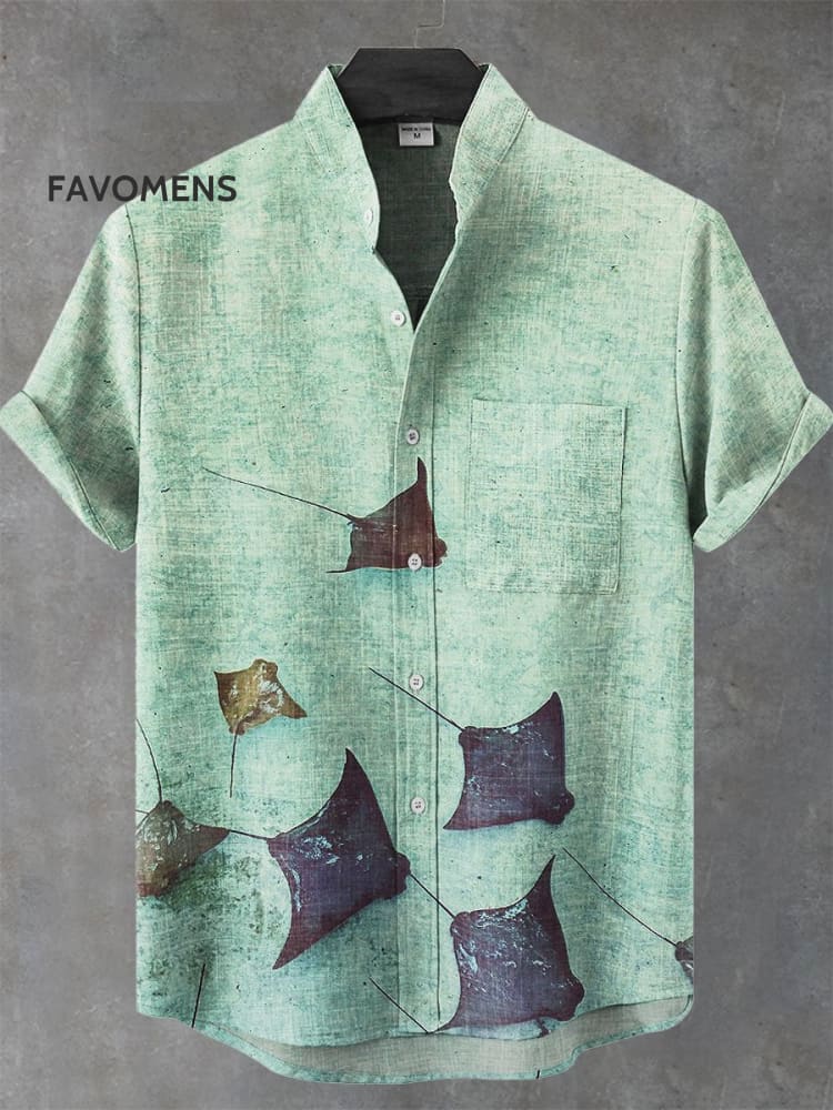 Vintage Manta Rays Art Print Casual 100% Cotton Shirt Multicolor / S