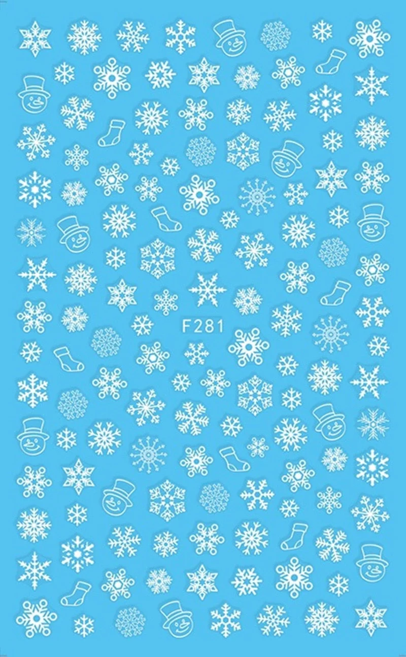1 Sheet 3D White Gold Christmas Slider Nail Sticker Decals Snowflakes New Year Adhesive Foils for Manicure Beauty Decor Stickers