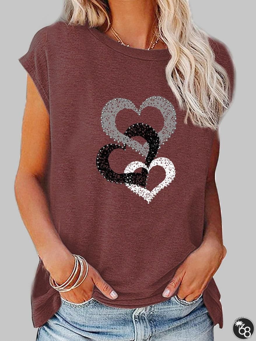 Round Neck Love Print Casual Short-Sleeved T-Shirt | 168DEAL