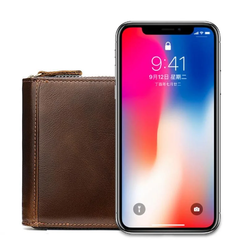 Mens Fashion Plain Vintage Zipper Wallets