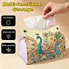 Diamond Art Painting Tissue Box Cover Wear Resist Decorative Paper Napkin Dispenser Multifunction Rhinestone PU Tissue Holder Kit for Adults Home Office Gift (Blue Peacock Floral)