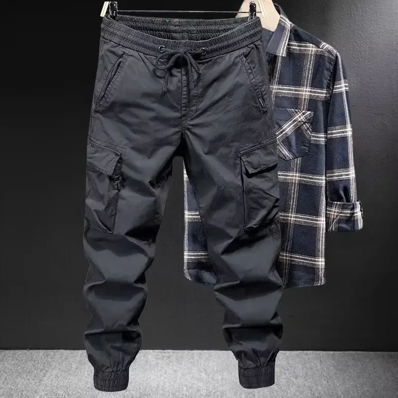 Destinybetclub Trendy Brand Casual Cargo Pants Men's Loose Fit Solid Color Cargo Pants American Style Casual for Spring Autumn