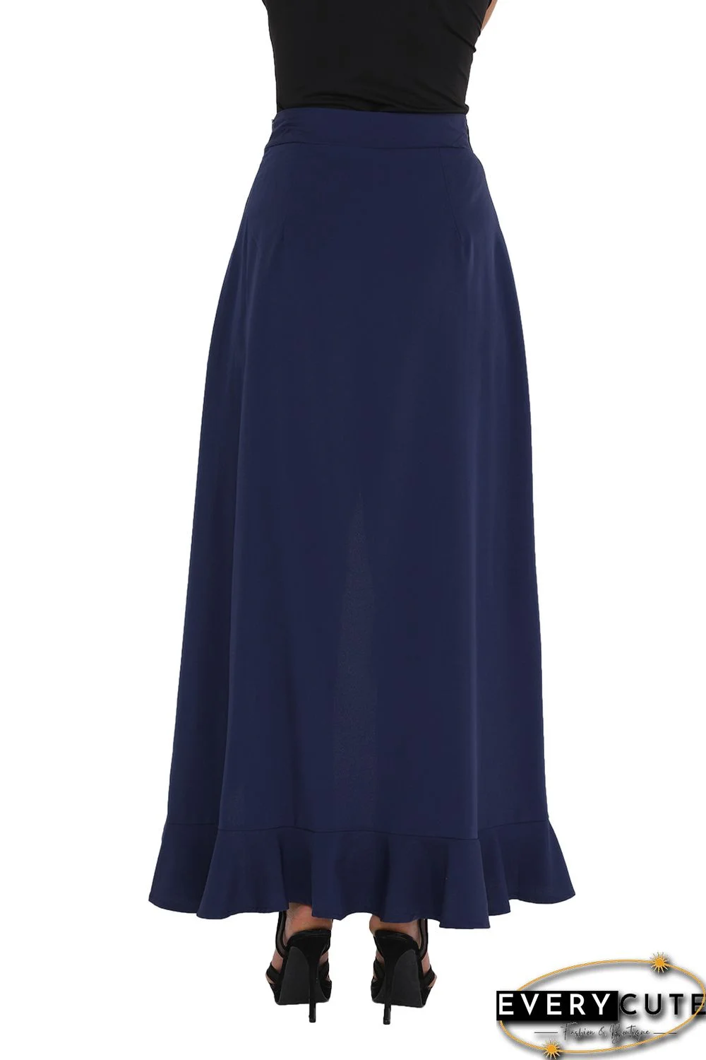 Navy Chiffon Tie-Waist Ruffle Palazzo Pants