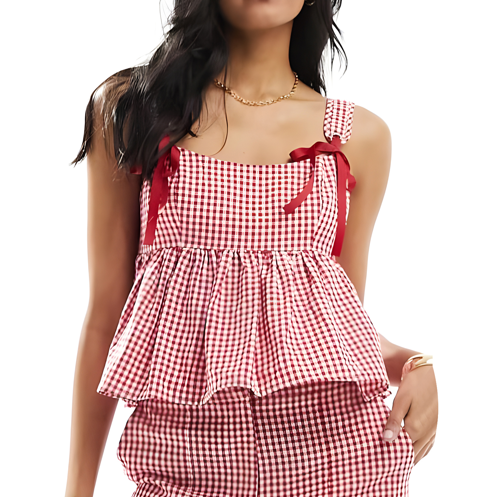 Chatztokens  Women s Summer Y2k Fashion Spaghetti Straps Tank Top Sleeveless Open Back Halter Neck Striped Peplum A Line Cami Tops