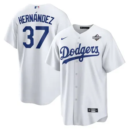 Youth Los Angeles Dodgers #37 Teoscar Hernandez  White 2025 World Series Home Replica Player Jersey