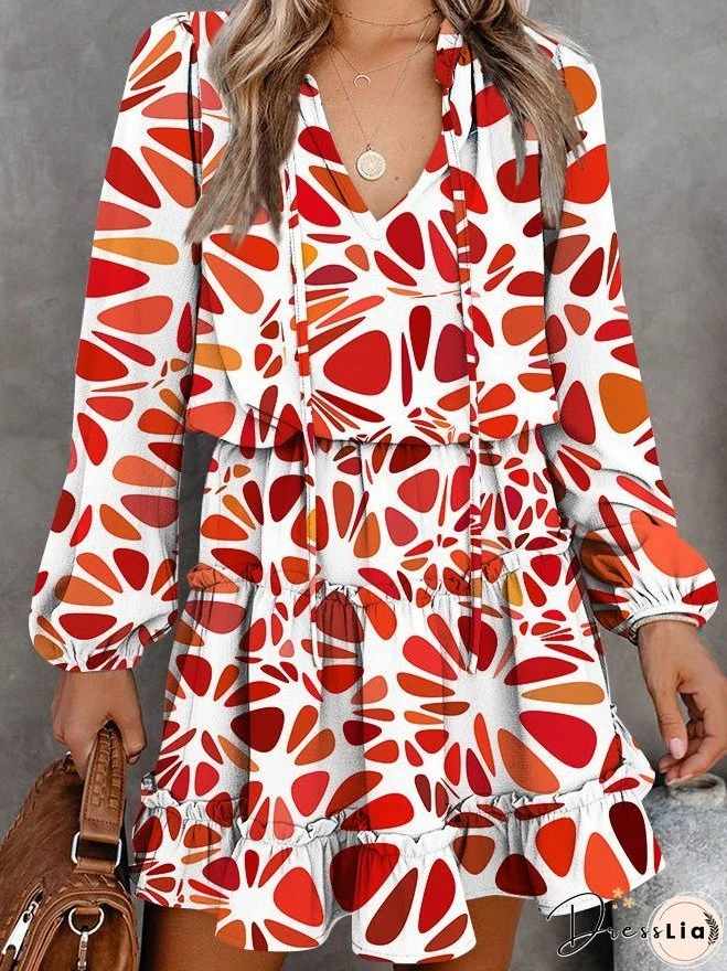 Women's Dresses Printed Long Sleeve Ruffle Mini Dress