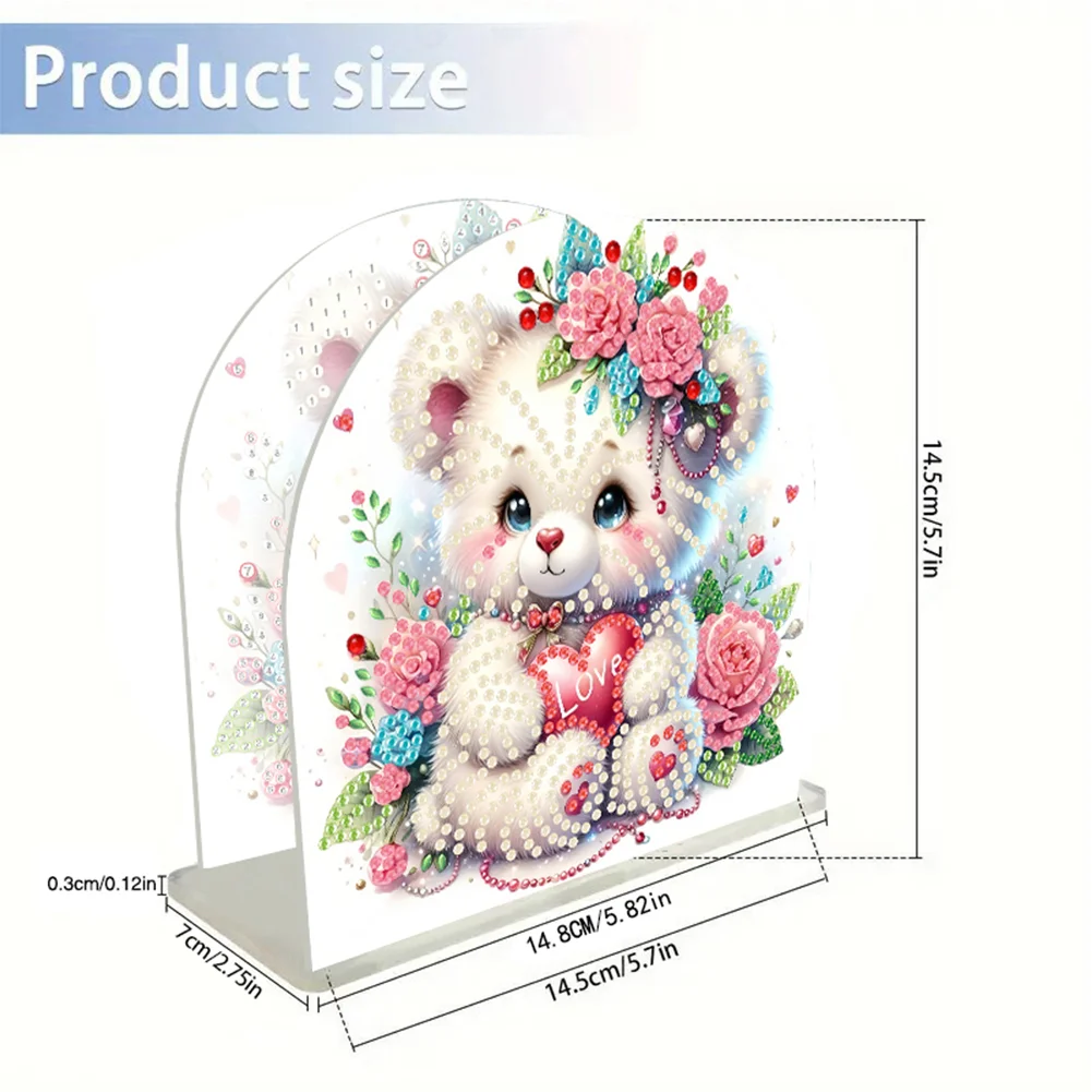 5D DIY Rose Bear Acrylic DIY Diamond Art Painting Napkin Holder Set 