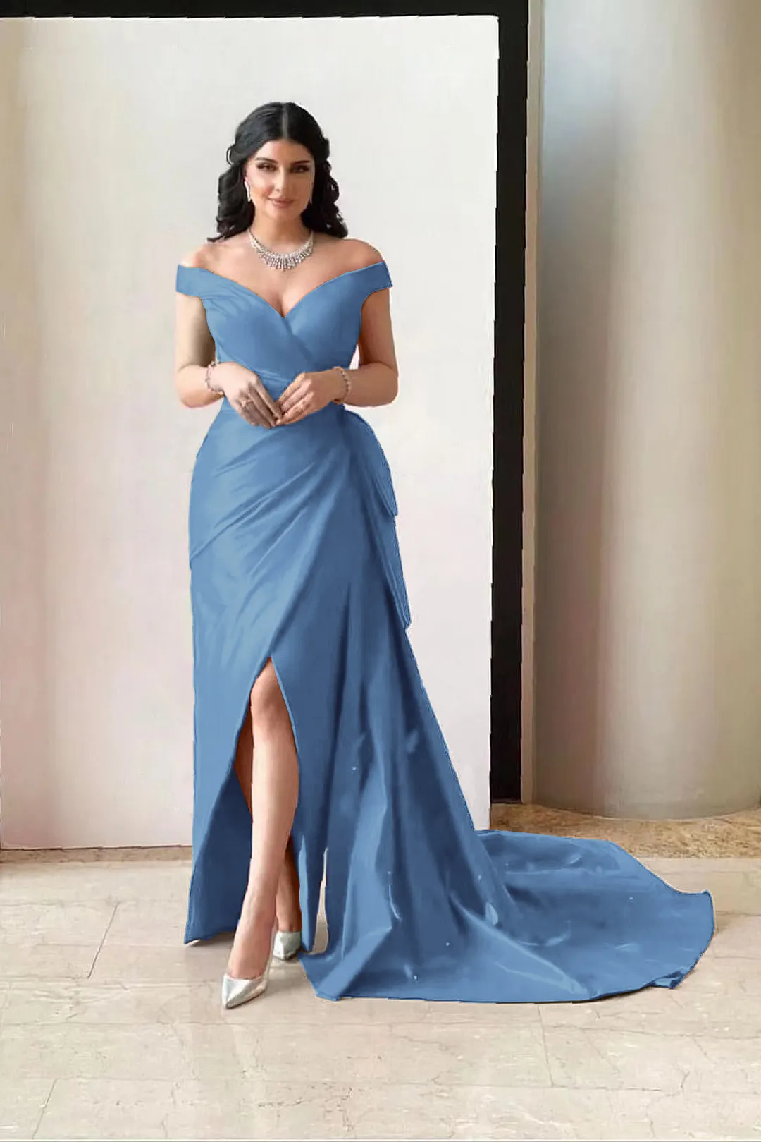 Fuchsia A-Line Portrait Prom Dress with Split | Ballbella
