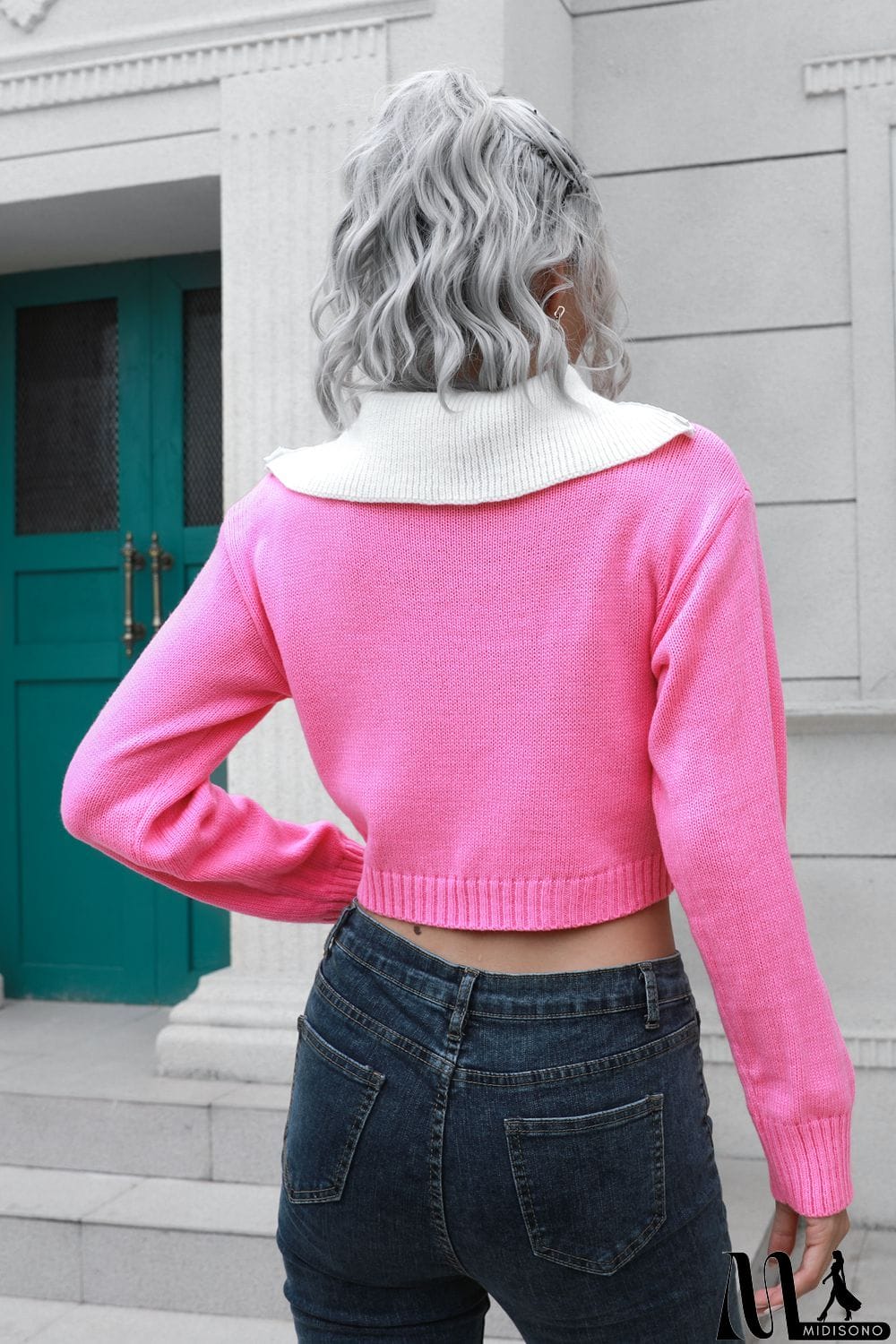 MidiSono - Contrast Collared Cropped Sweater