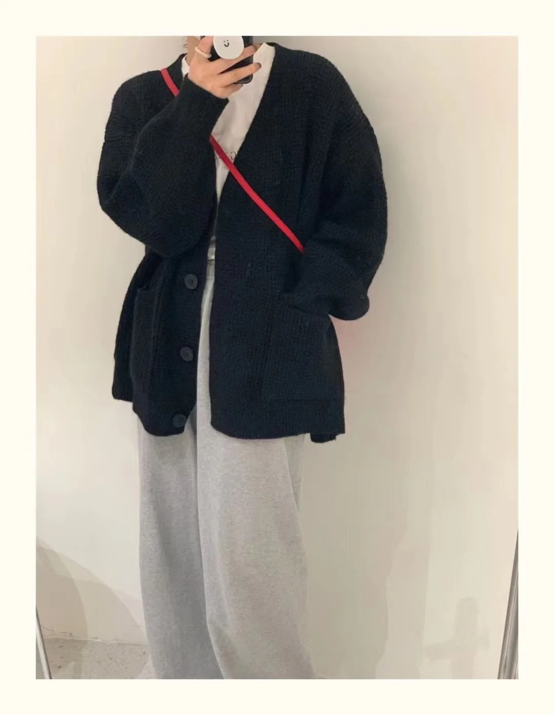 Toloer Toloer Wind Pure Color V Collar Autumn Winter Korean Version Loose Single Breasted Large Pocket Sweater Coat Add Thick Knit Cardigan Female-Outfit Ideas