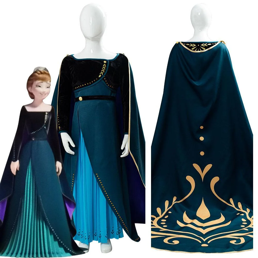 Princess Anna Frozen Ii 2 Cloak Long Dress Outfit For Children Kids Cosplay Costume