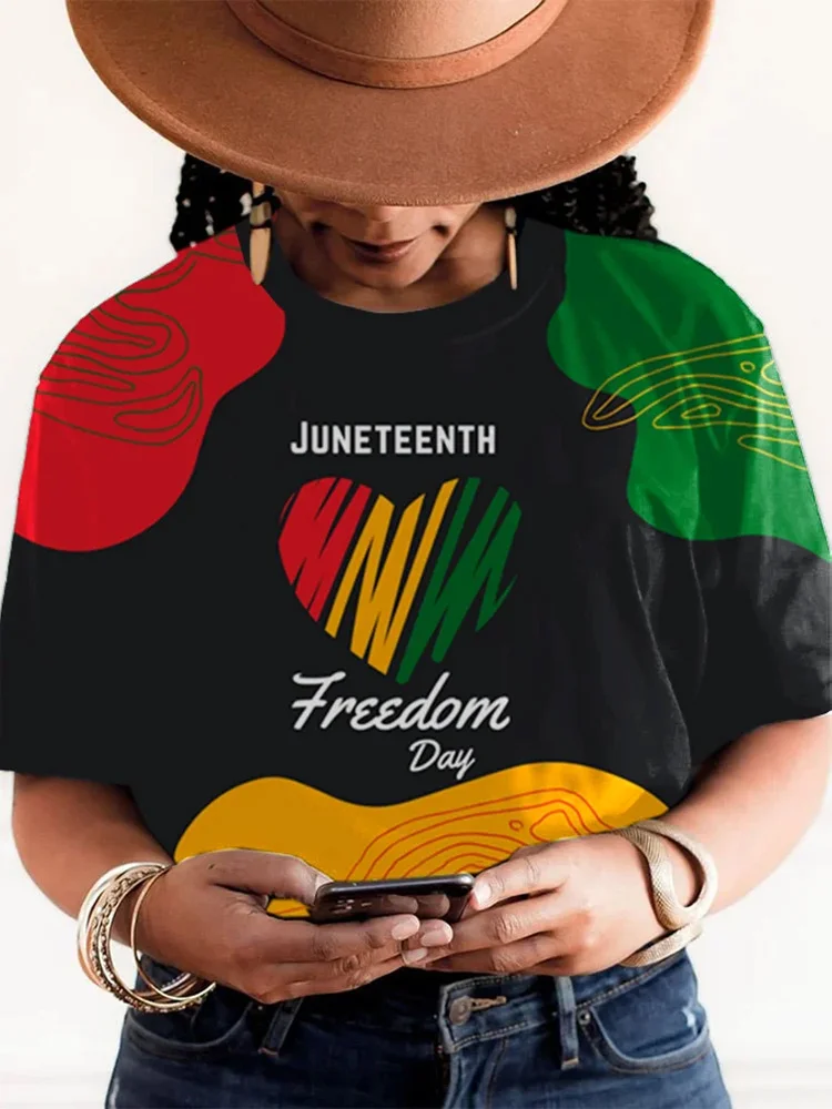 Comstylish Women's Juneteenth Freedom Day Print Round Neck Casual T-Shirt